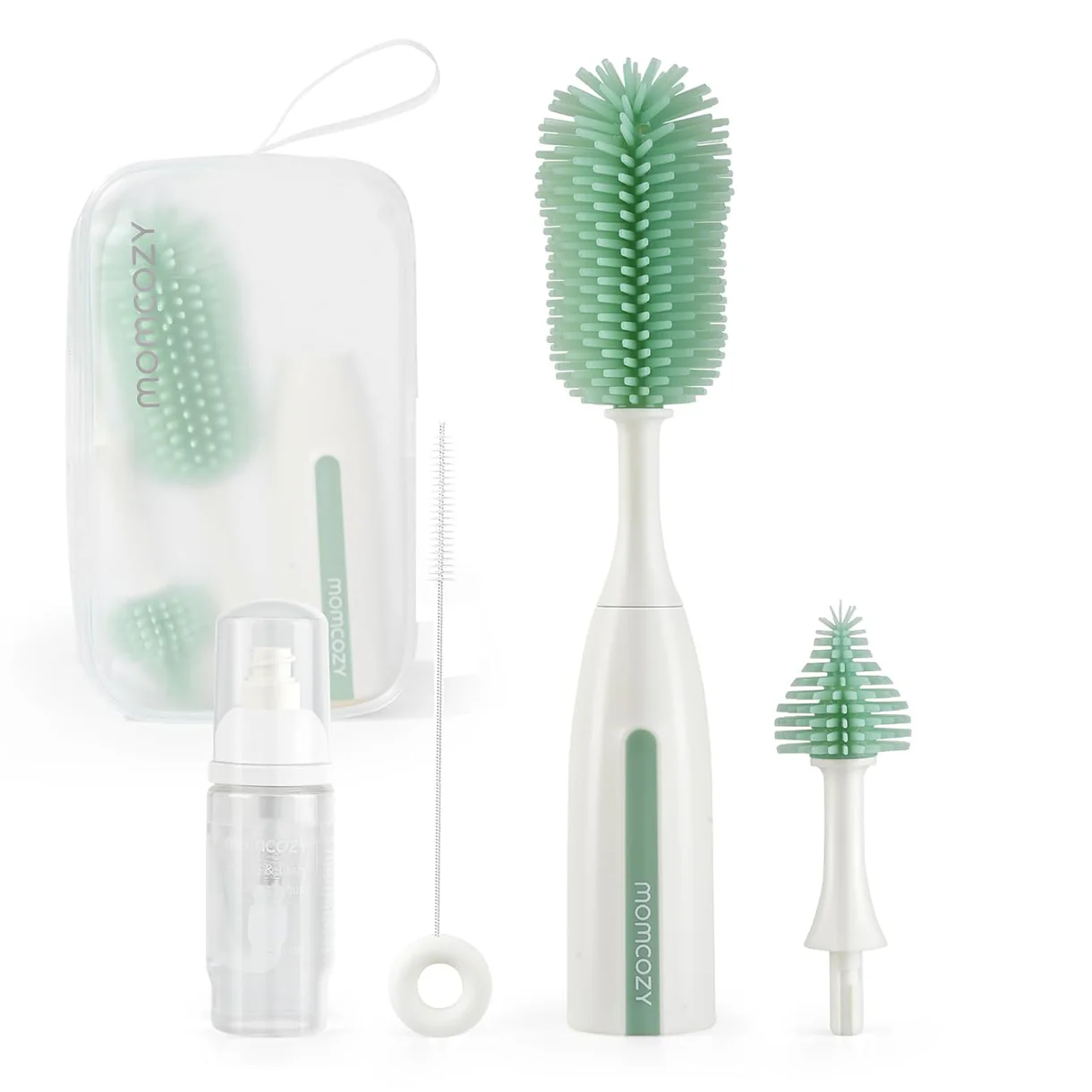 Momcozy LS002 – Set Furçash për Shishe me Dizajn “Push-Press” në Ngjyrë të Gjelbër