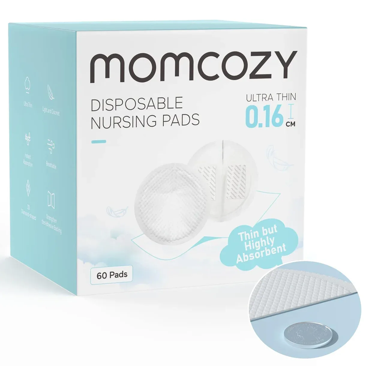 Momcozy Ultra Thin – Mbrojtëse të Gjirit njëpërdorimshme për Nënat në Gji (60 copë)