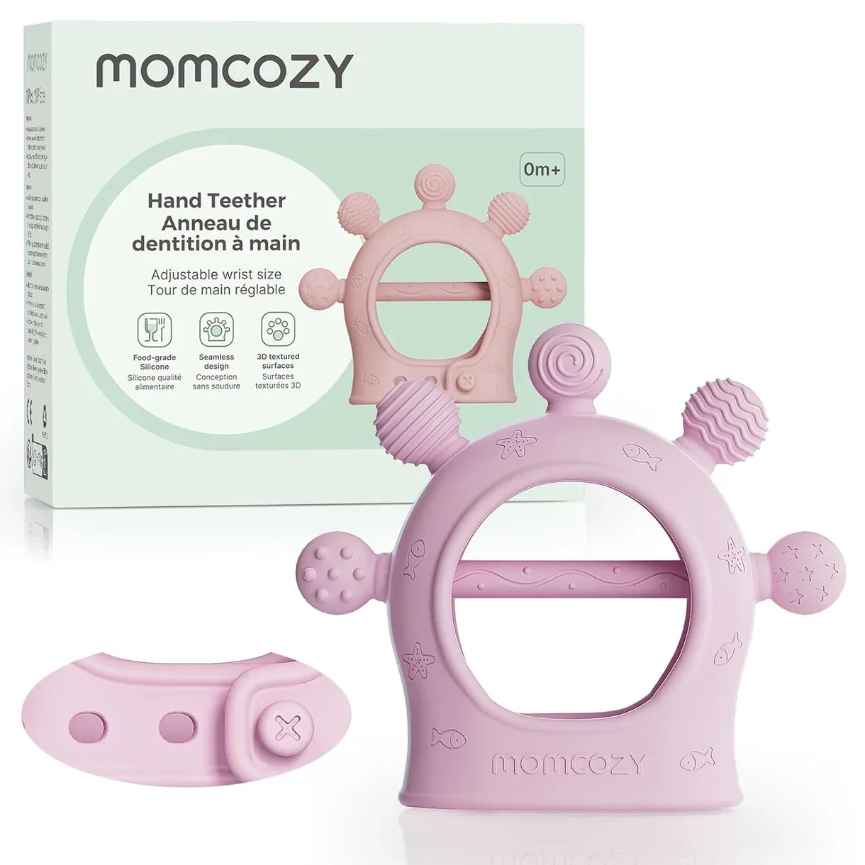 Lodër për dhëmbë për bebe Momcozy silikon food-grade (0–12 muaj)