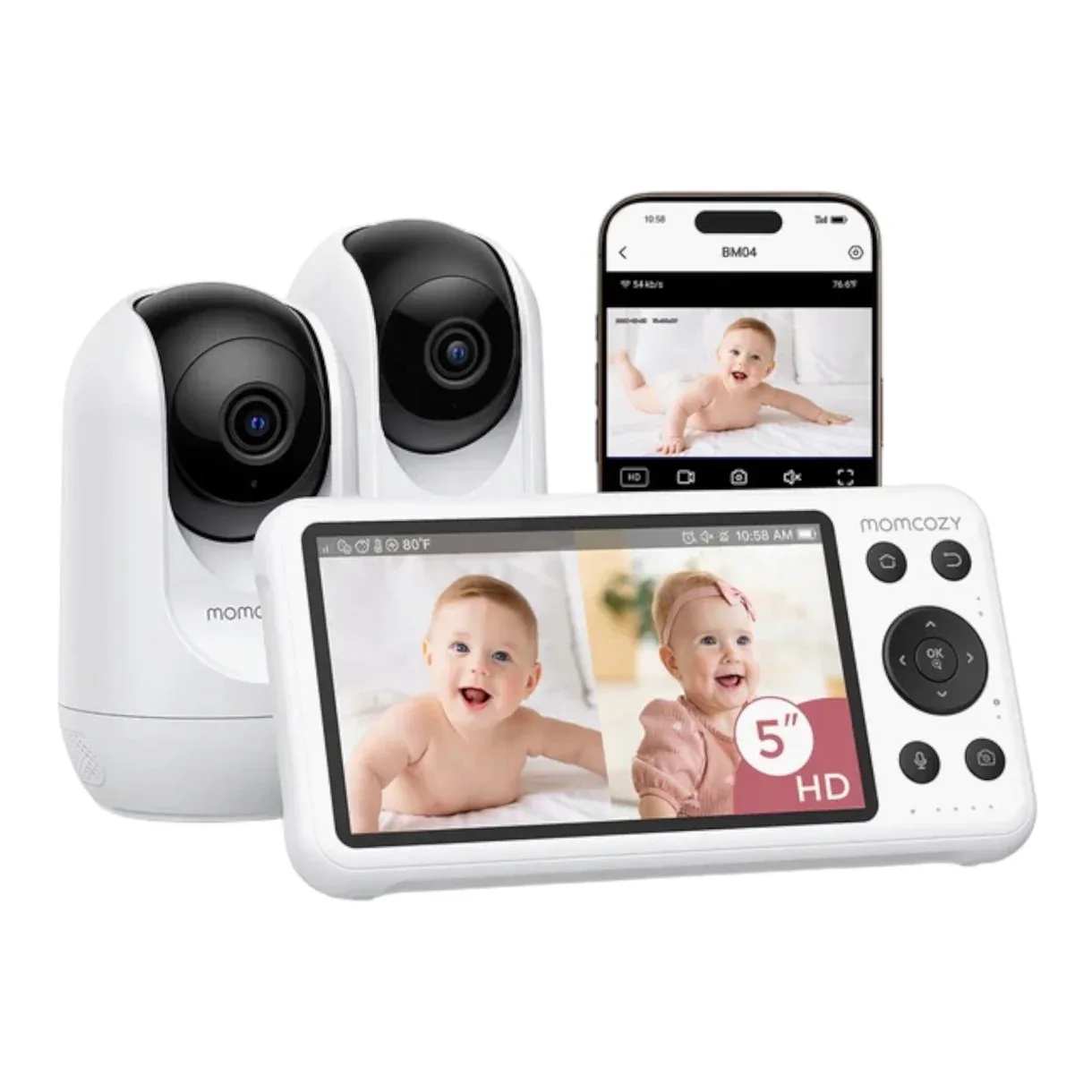 Momcozy BM04 / Me 2 kamera– Kamera Monitorimi Smart Wi-Fi për Foshnjë me Ekran 5″ dhe funksion Dual-Mode
